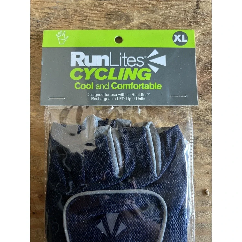 RunLites Cycling Bike Padded Fingerless Light Gloves With Battery Navy Size XL